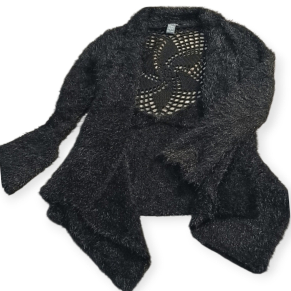 Lola B XL Mixed Media Cardigan Sweater In Midnight Black           ps